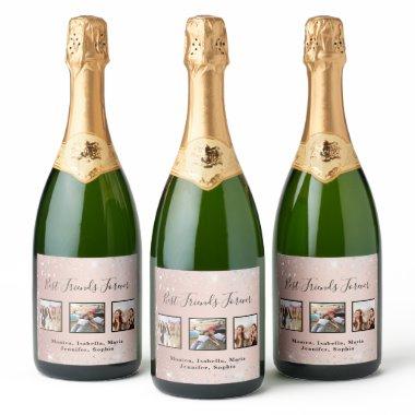 Friends rose gold silver glitter photo sparkling wine label