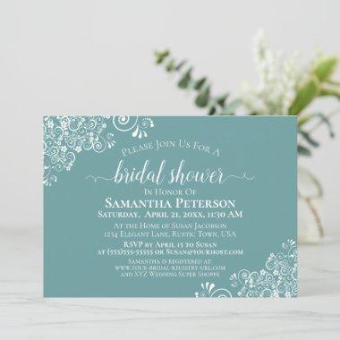 Frilly White Lace on Teal Elegant Bridal Shower Invitations