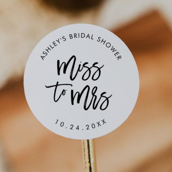 From Miss To Mrs Bridal Shower Favor Classic Round Sticker