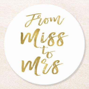 From Miss to Mrs Bridal Shower Party Gold Foil Round Paper Coaster