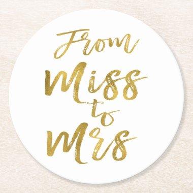 From Miss to Mrs  Party Gold Foil Round Paper Coaster