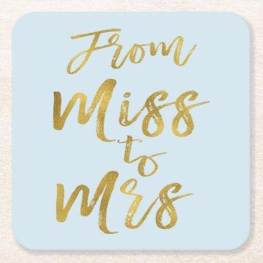 From Miss to Mrs  Party Gold Foil Square Paper Coaster