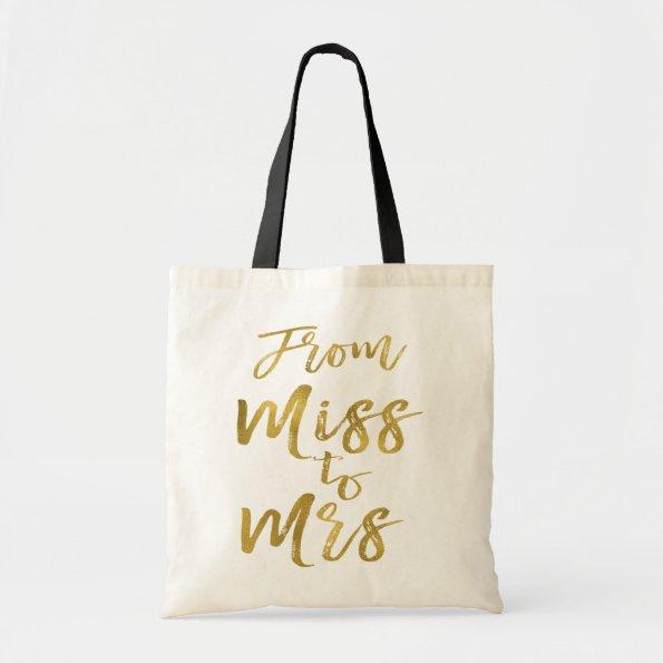 From Miss to Mrs Bridal Shower Party Gold Foil Tote Bag