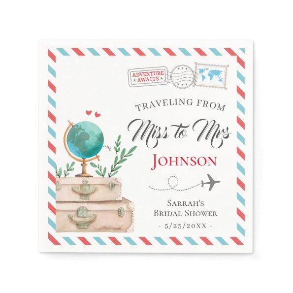 From Miss to Mrs Travel Suitcases Bridal Shower Napkins