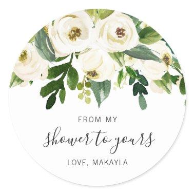 From My Shower Elegant White Floral Bridal Shower Classic Round Sticker