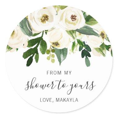 From My Shower Elegant White Floral  Classic Round Sticker