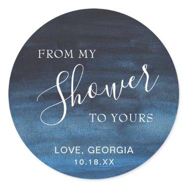 From My Shower To Yours Blue Bridal Shower Favor Classic Round Sticker
