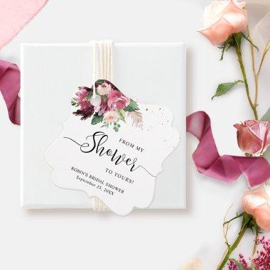 From My Shower to Yours, Burgundy Blush and Pink Favor Tags