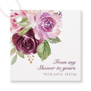 From My Shower To Yours Plum Floral Bridal Shower Favor Tags