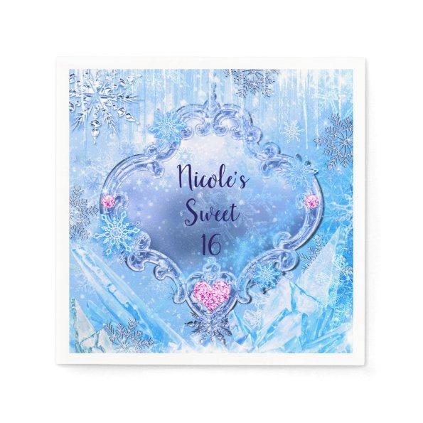 Frozen Ice & Snowflakes Winter Wonderland Party Paper Napkins