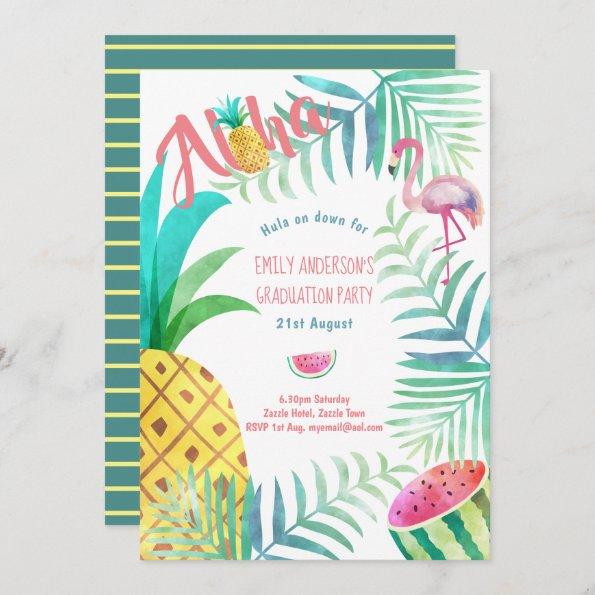 Fruity Tropical Graduation Party Invites Flamingo