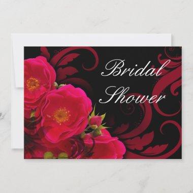 Fuchsia and Black Garden Rose Bridal Shower Invitations