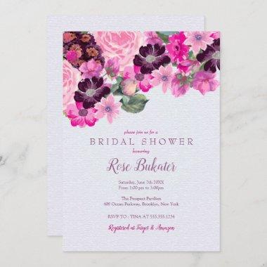 Fuchsia and Plum Floral Bridal Shower Invitations