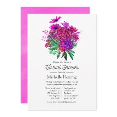 Fuchsia and Purple Shabby Floral Virtual Shower Invitations