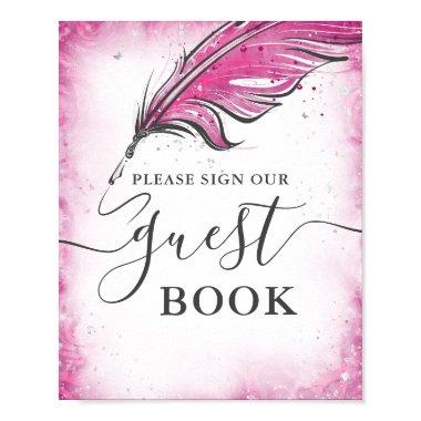 Fuchsia and Silver Guest Book Tabletop Sign