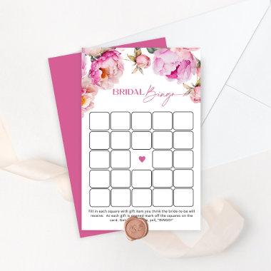 Fuchsia bright pink peony bridal shower bingo game