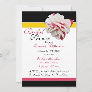 "Fuchsia Flower" Pink Yellow & Black Bridal Shower Invitations