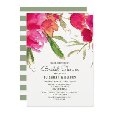 Fuchsia Green Floral Watercolor