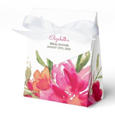 Fuchsia Green Watercolor Floral Bridal Shower Favor Boxes