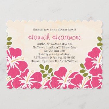 Fuchsia Hibiscus Hawaiian Themed Bridal Shower Invitations