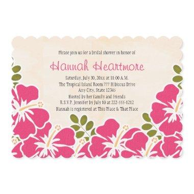 Fuchsia Hibiscus Hawaiian Themed Bridal Shower Invitations