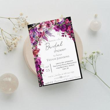 Fuchsia Lavender Floral Arch Bridal Shower Invitations
