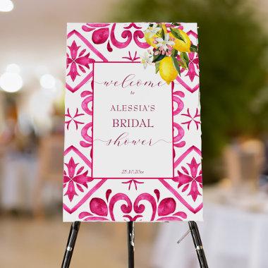 Fuchsia magenta lemon bridal shower welcome sign