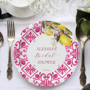Fuchsia Majolica magenta tiles  Paper Plates