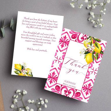 Fuchsia Majolica magenta tiles lemon bridal shower Thank You Invitations