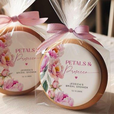 Fuchsia peony floral petals and prosecco bridal sugar cookie