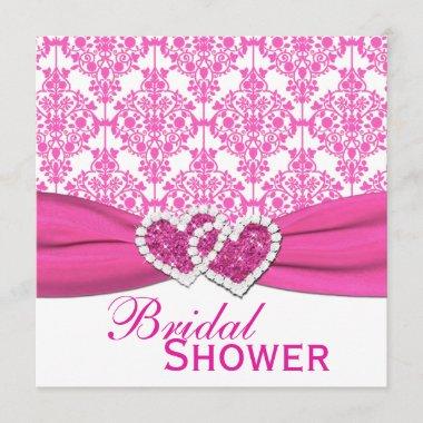 Fuchsia Pink and White Damask Bridal Shower Invite