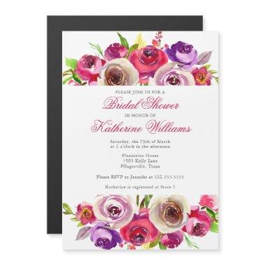Fuchsia Pink Floral Garden Afternoon Bridal Shower Magnetic Invitations