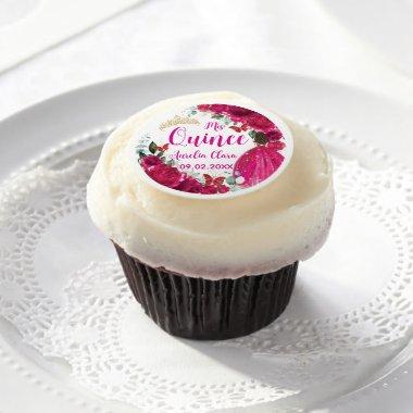 Fuchsia Pink Floral Princess Quinceañera Quince XV Edible Frosting Rounds