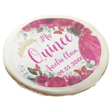 Fuchsia Pink Floral Princess Quinceañera Quince XV Sugar Cookie