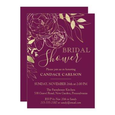 Fuchsia Pink & Gold Modern Floral Bridal Shower Invitations