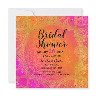 Fuchsia Pink Orange Gold Indian Mandala Bridal Invitations