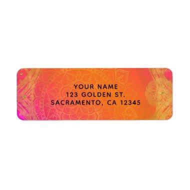 Fuchsia Pink Orange & Gold Indian Mandala Party Label