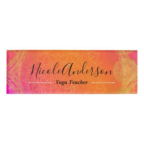 Fuchsia Pink Orange Gold Indian Mandala Wedding Name Tag