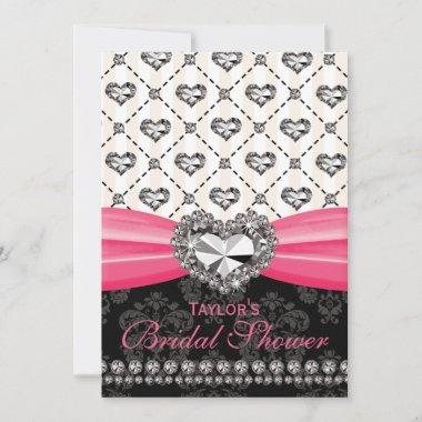 Fuchsia PRINTED Diamond Bridal Shower Invites