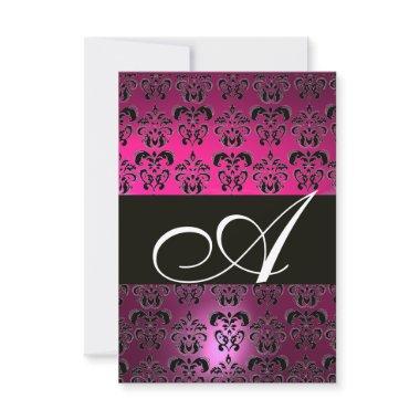 FUCHSIA PURPLE BLACK WHITE DAMASK MONOGRAM RSVP