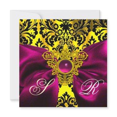 FUCHSIA RIBBON GOLD CELTIC HEART DAMASK MONOGRAM Invitations