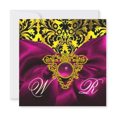 FUCHSIA RIBBON GOLD CELTIC HEART DAMASK MONOGRAM Invitations