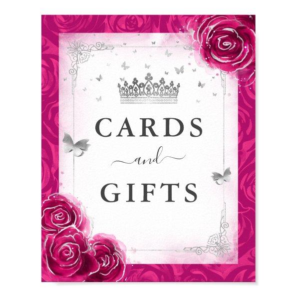 Fuchsia Silver  and Gifts Tabletop Party Sign