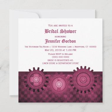 Fuchsia Steampunk Gears Bridal Shower Invite