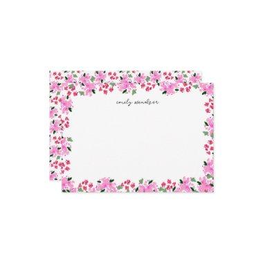 Fuchsia Watercolor Floral Garden Personalized Note