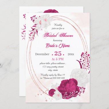 fuchsia & white floral geometric bridal shower Invitations