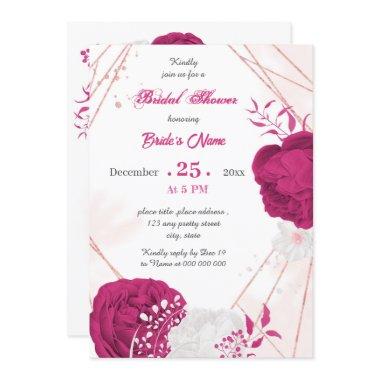 fuchsia & white floral geometric bridal shower Invitations