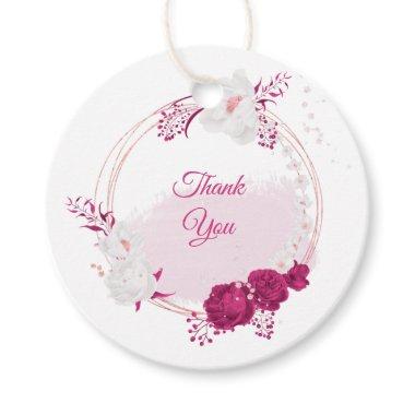 fuchsia & white floral wedding favor tags