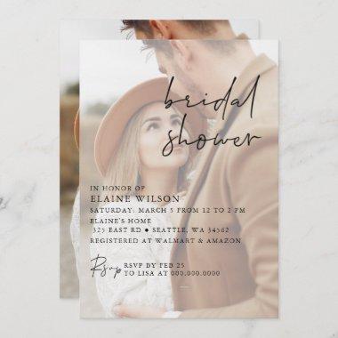 Full Photo Simple Elegant Modern Bridal Shower Invitations