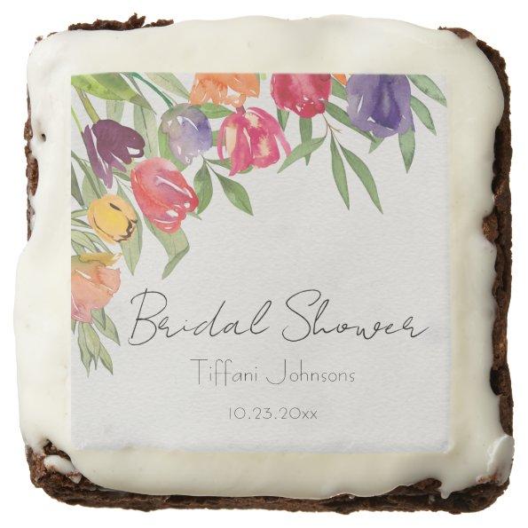 Fun and Bright Tulips and Greenery Bridal Shower Brownie